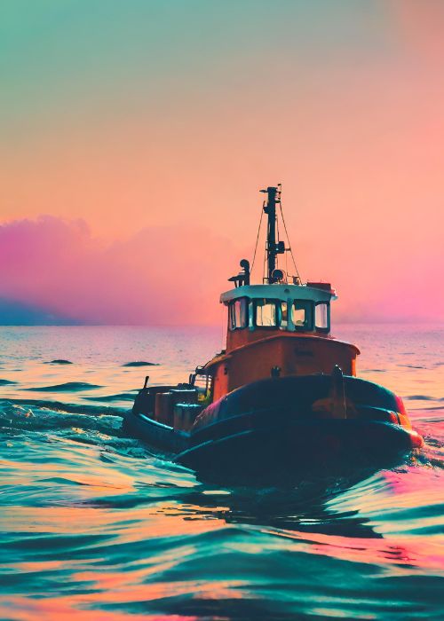 A tugboat in the ocean, illustrating how Fortytwo Security will keep your company safe in deep waters.